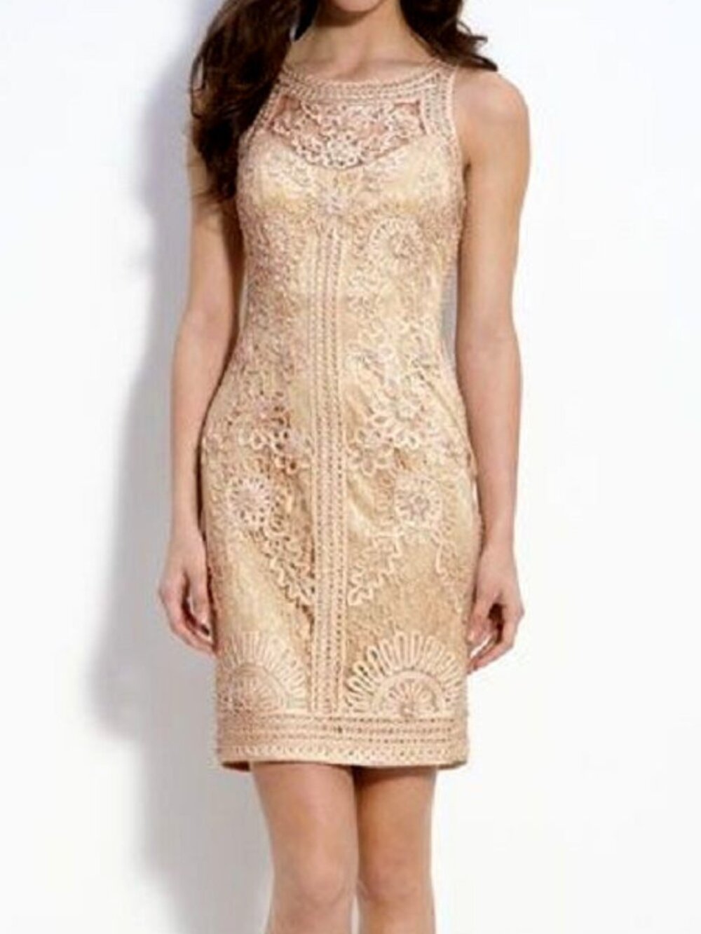 Sue Wong blush nude pink Nocturne lace illusion dress 10